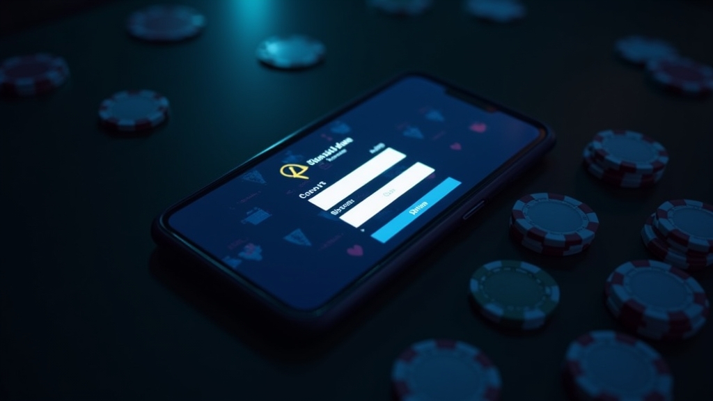 Smartphone login screen in a dark casino-themed setting