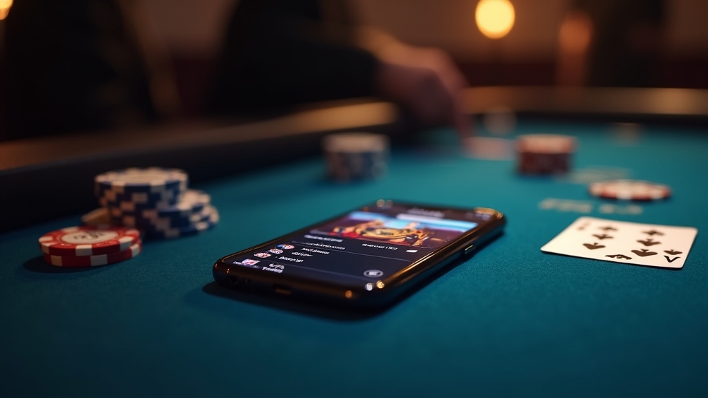 Smartphone showing a safe App Store listing in a casino-themed setting