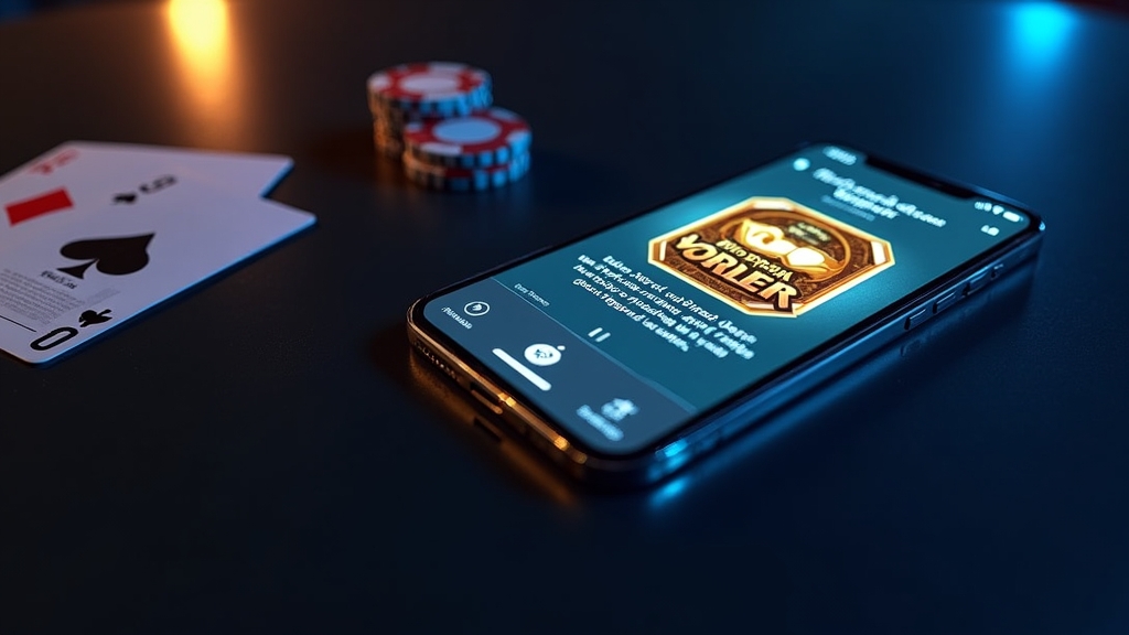 iPhone showing an App Store-style download page in a dark casino setting