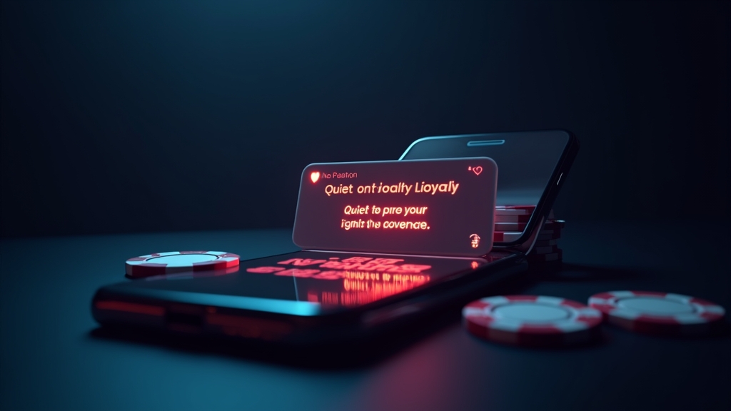 A smartphone showing a loyalty bonus notification in a dark casino scene